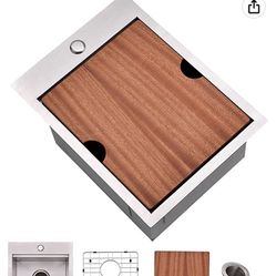 VALISY 15x20 inch 304 Stainless Steel Square Drop-In Small Workstation Kitchen Bar Sink