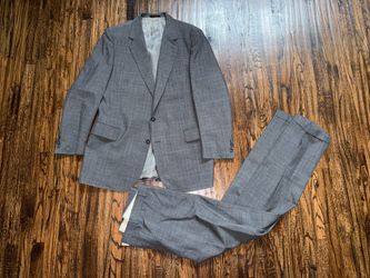 Custom Tailored Vintage 90s Plaid Wool 2pc Suit Jacket & Pant Set ~44L /36x32