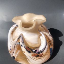 Antique Carnival Glass Swan Vase W Lily Pads Signed