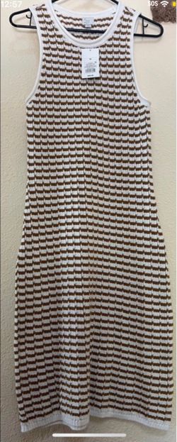 A New Day Brown & White Knit Sleeveless Midi Dress