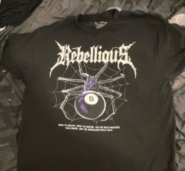 BrandMakers Black Rebellious Spider 8 Ball Gothic Crew Neck Tee Men XL