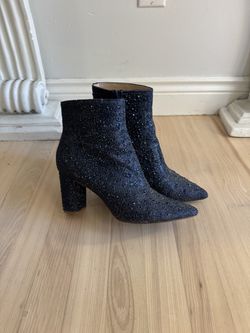 Blue rhinestone boots