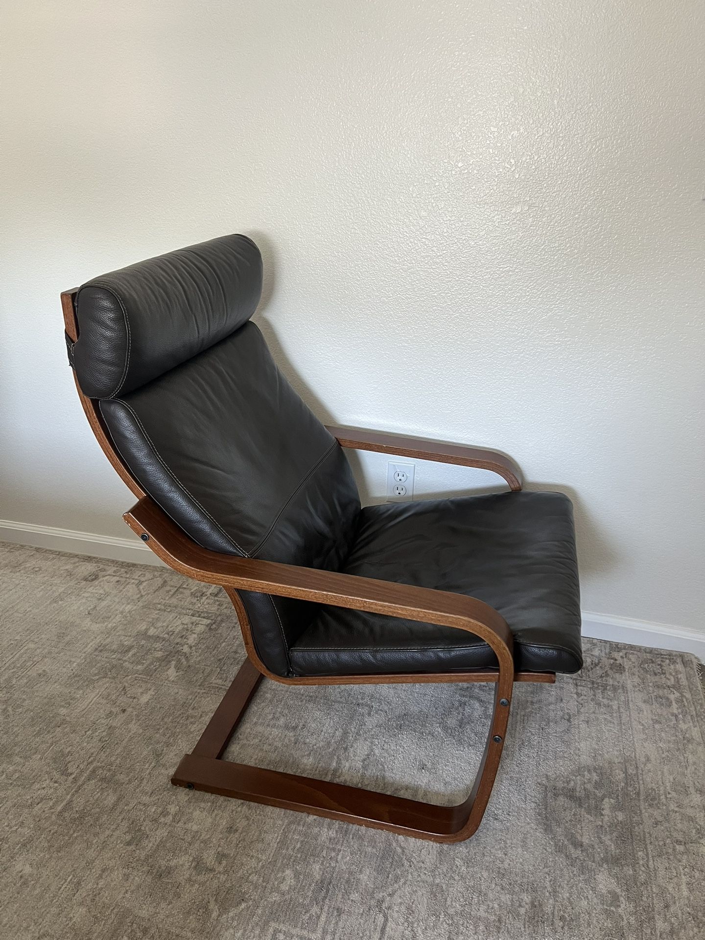 IKEA Poang Chair - Dark Brown Leather Rocking Chair
