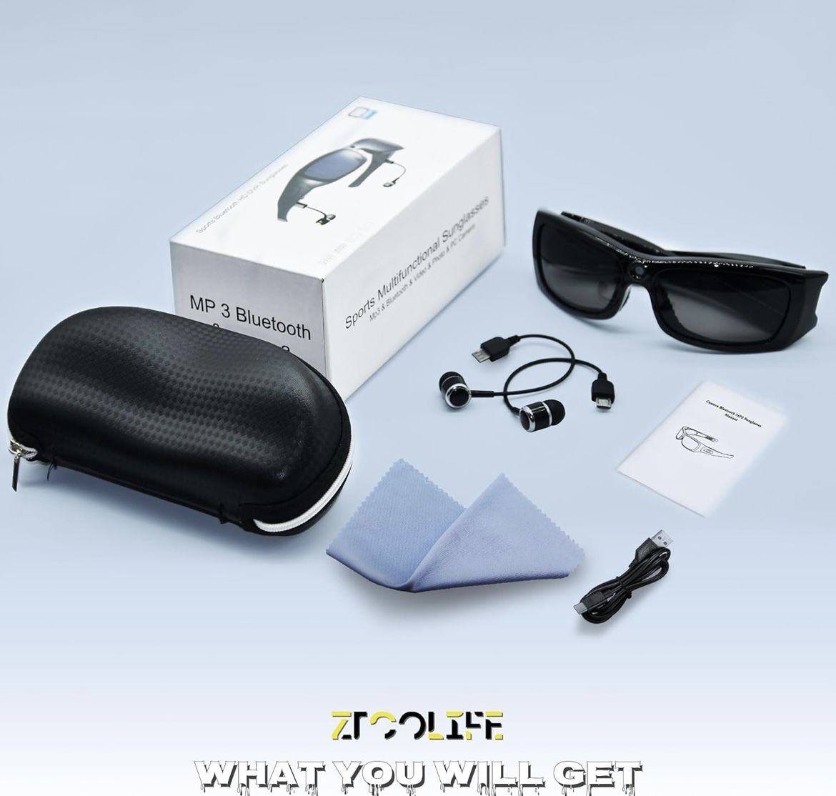 Video Glasses with Bluetooth, HD 1080P Video Glasses with Polarized UV400 Lens for Outdoor Sports