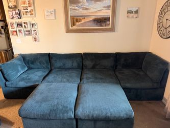 Blue chenille sectional sofa  Wayfair
