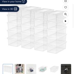 5 QT. Shoe Box Plastic Storage, Clear, 20 Pack