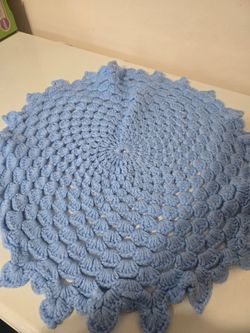 Handmade crochet baby blue large doilie