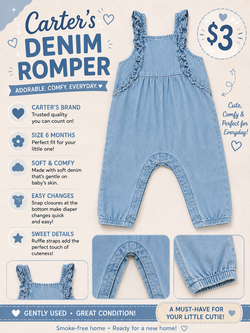 Baby Girl Carters Denim Romper Size 6 months