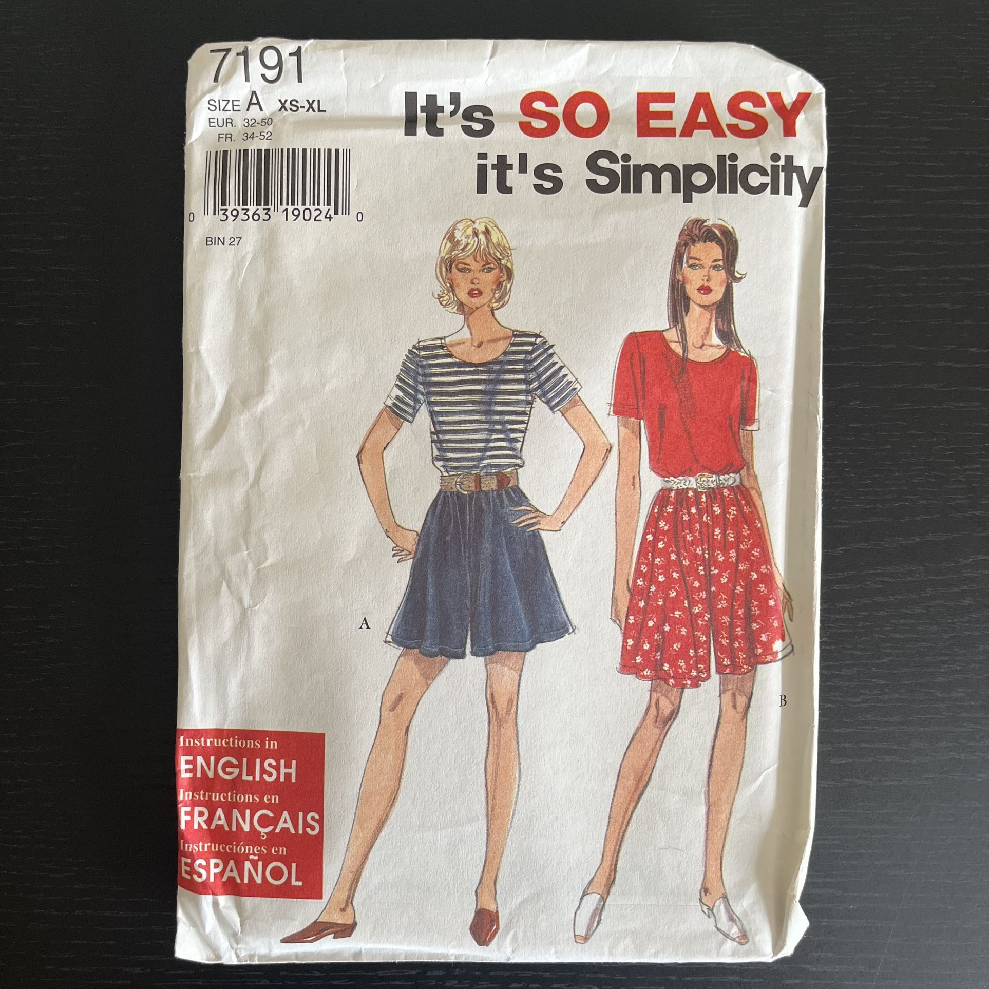 Simplicity Sewing Pattern Size XS - XL Its So Easy 7191 Vintage 1996