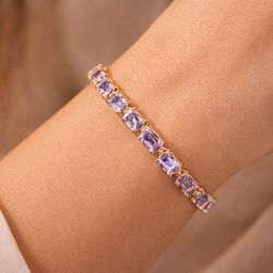 15CTW Natural Gemstone 14kt gold Tennis Bracelet