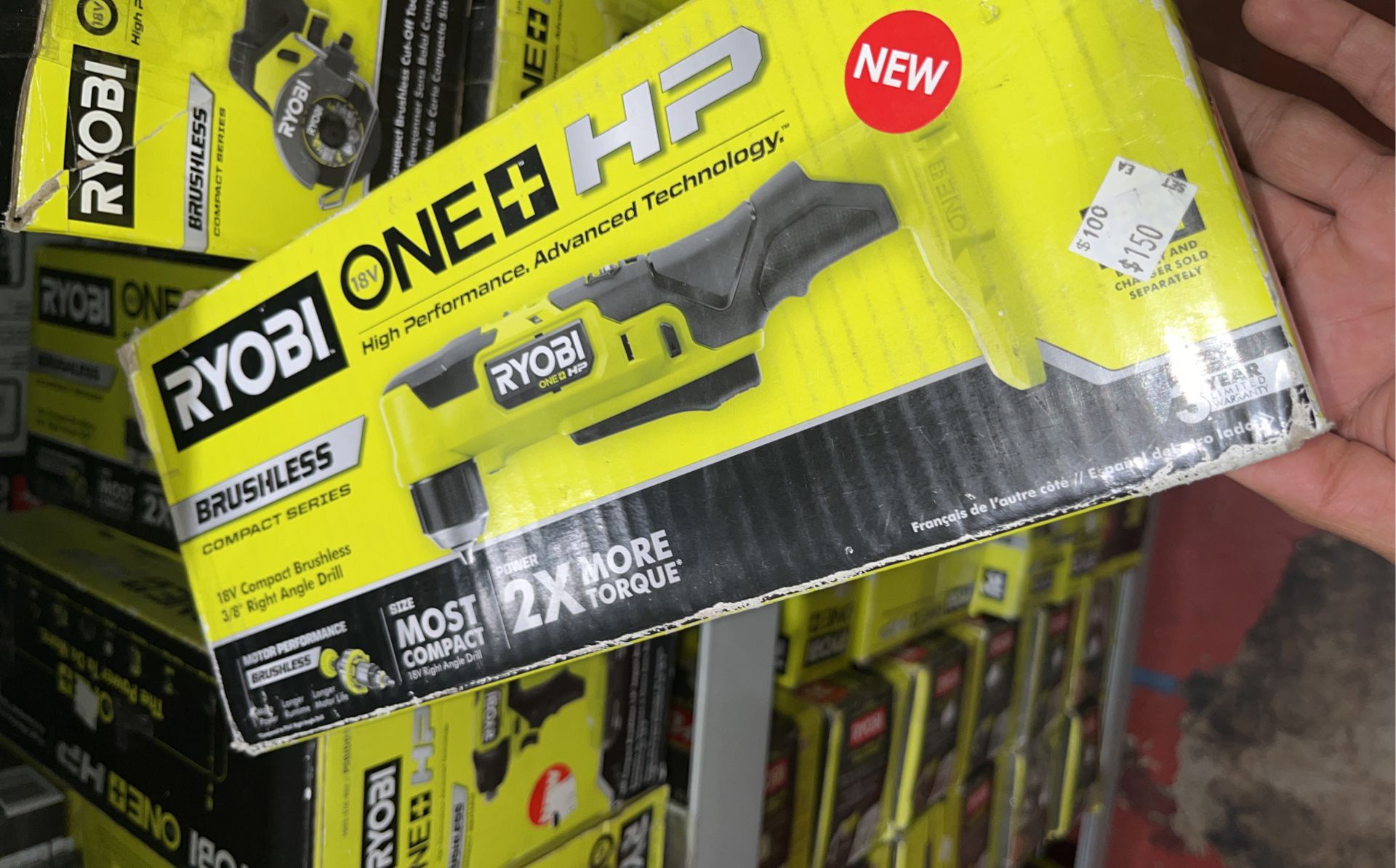 3/8” Ryobi 18 Volt Brushless Compact Right Angle Drill With battery,charger $150 