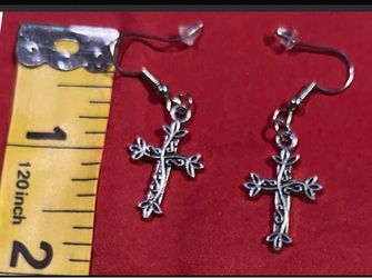 Silver Cross Dangle Earrings