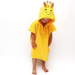 Personalized Kids Hooded Terry Bathrobe towel For Boys and Girls, Giraffe. 

Material: natural soft terry cotton 100%
Color: delicate orange
Size: ava