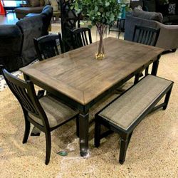 Tyler Creek Black/Gray Dining Room Set🪑5 Piece Price!! (Table+4 Chairs)🏡