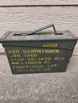 Vintage WWII Korea US Military M19A1 .30 Cal Ammo Box Original Yellow Stencil

This is an authentic, original U.S. Military M19A1 .30 caliber steel am