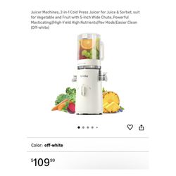 Brand new Juicer Machines, 2-in-1 Cold Press Juicer for Juice & Sorbet, suit for Vegetable and Fruit with 5-Inch Wide Chute, Powerful Masticating//Hig