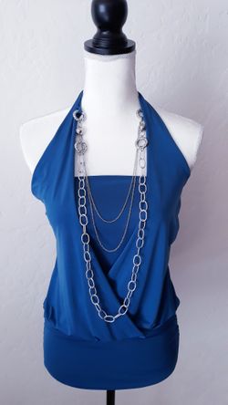 Blue Halter Top with necklaces