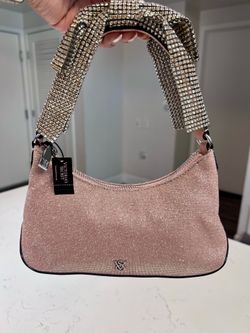 Victoria’s Secret Glitter Rose Gold Rhinestone Bow Bag NEW