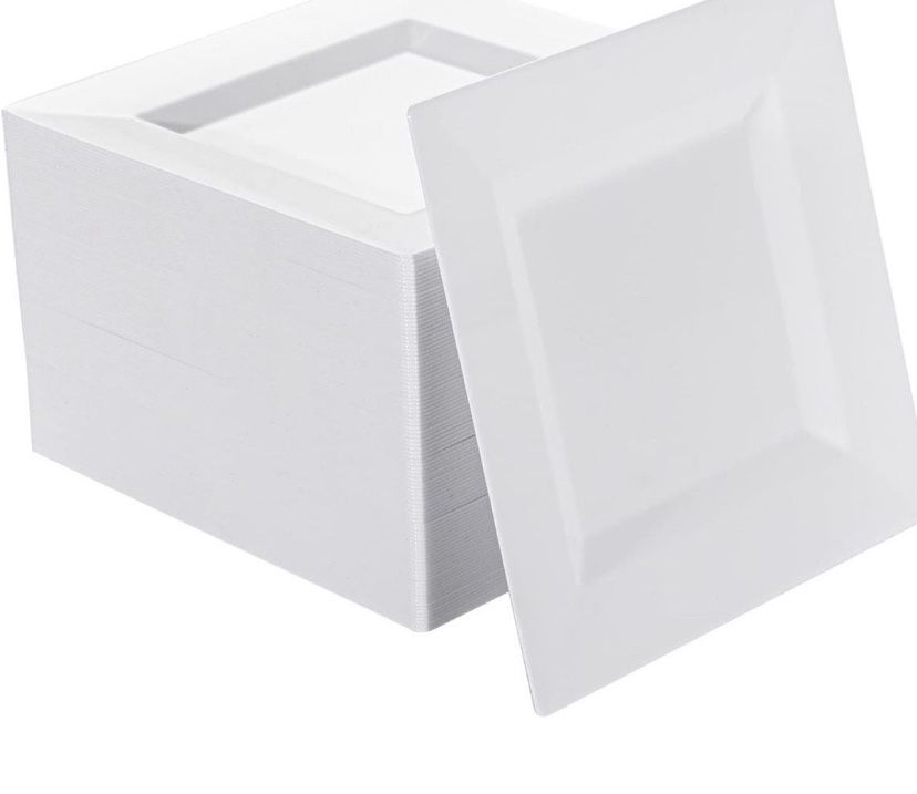 Square White Plastic Plates – 9.5” (100/Box, Multiple Boxes)