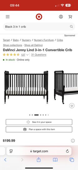 Black 3 In 1 Crib