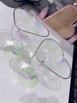 Iridescent Heart Shaped Drink Glasses