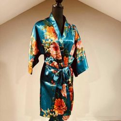 Like New Medium Floral Satin Robe