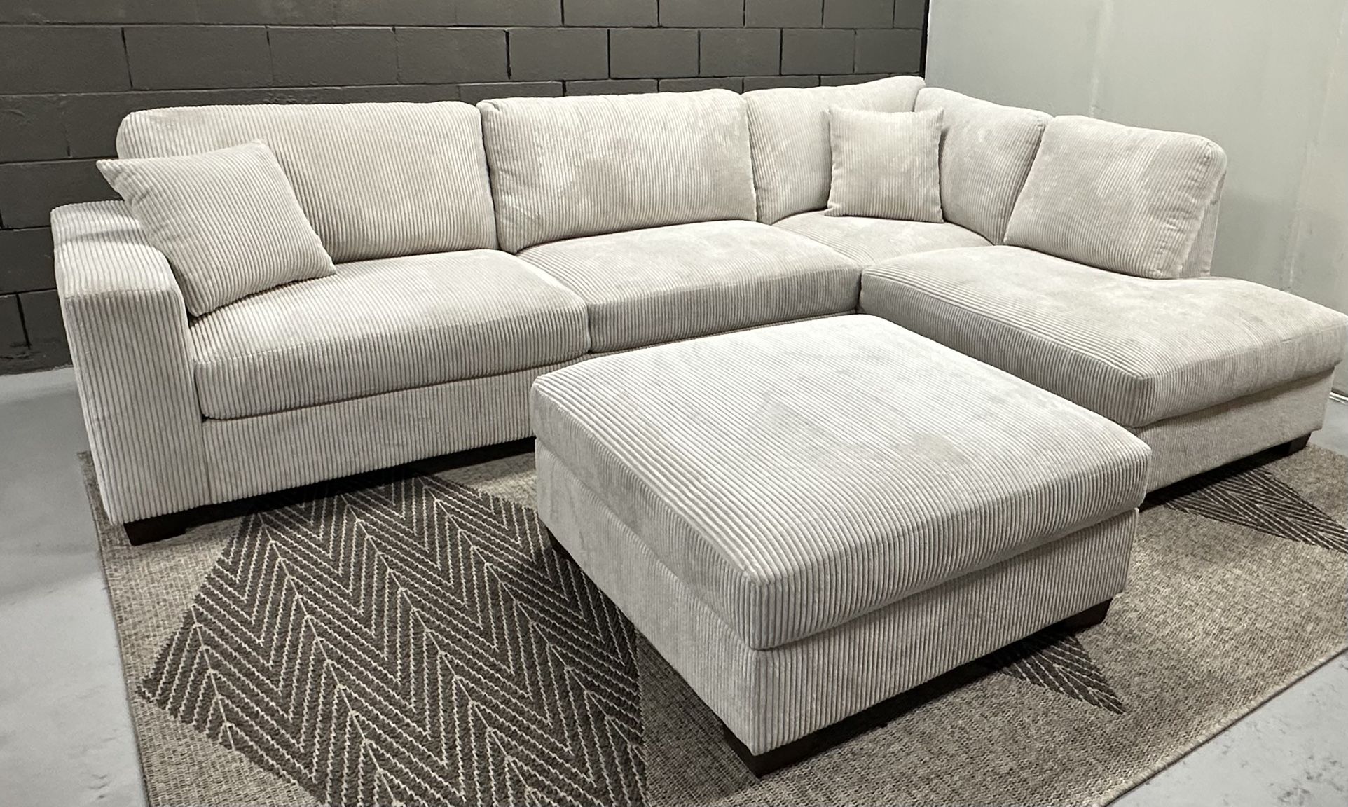 Thomasville Artesia Corduroy Sectional Couch Sofa with Ottoman L Shape