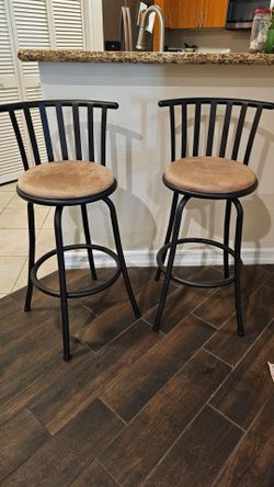 Beige Brown Barstools Pair of 2 Microfiber Cushions 37" Height, comes with leg extenders -