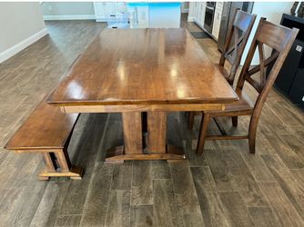 Hardwood Dinning table with bench and chairs