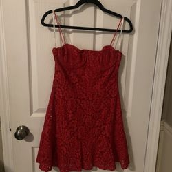 Red Embroidered Lace Dress