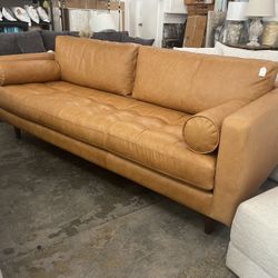 Sofa Brown Leather Deep Tufted NEW- Dimensions: 88.5"W x 38"D x 34"H- Home / Office - Delivery 🚚