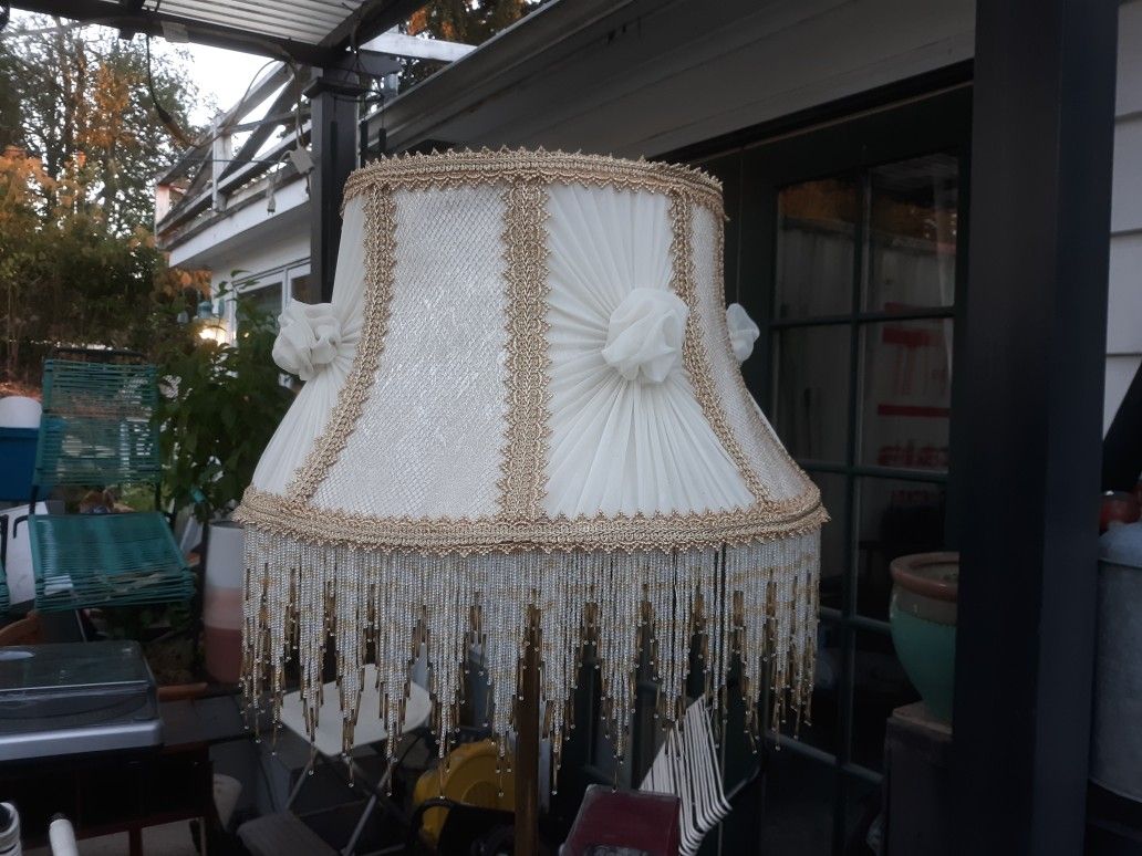 Victorian Beaded Lamp Shade Cream And Gold Good Condition 2ft At Large End Aprox