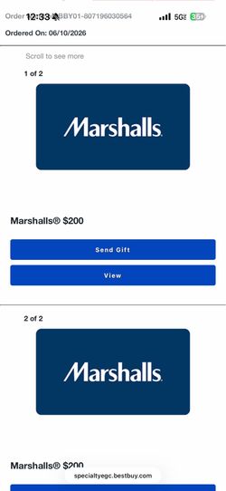 400$ of Marshall’s gift cards digital