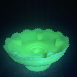 Fenton Uranium Glass Candlestick Holder