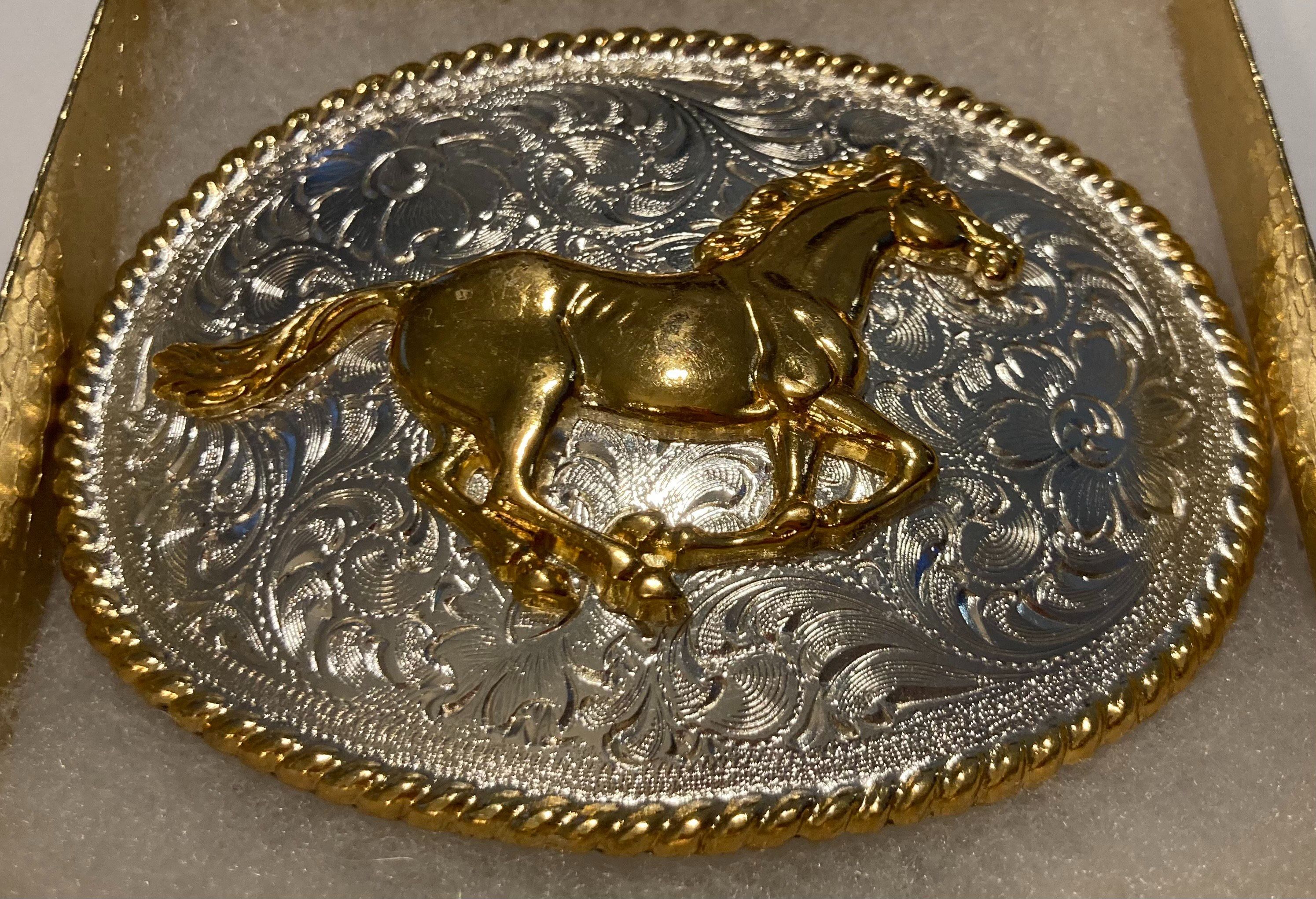 Vintage Metal Belt Buckle, Nocona, Silver and Brass, Nice 