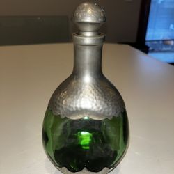 Vintage Royal Holland Doalderop Pewter overlay green glass Decanter  bottle with stopper 