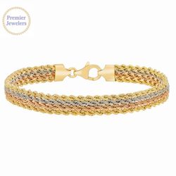 14K Tri-Color Gold Women’s Multi Rope Bracelet 7.5” Brand New