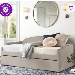 Daybed Upholstered With Trundle Includes Two Twin Mattress   