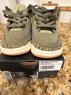 olive green jordan retro 3 size 6 toddlers