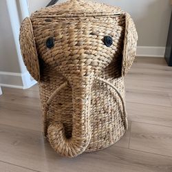 Elephant Natural Woven Hamper with Lid