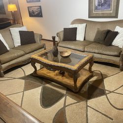 Sofa, Love Seat, Coffee Table, Rug, & 1 Pic