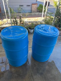 Blue Plastic 55-Gallon Drums – Set of 2
