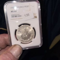 1943M Mexico Peso Ms 64