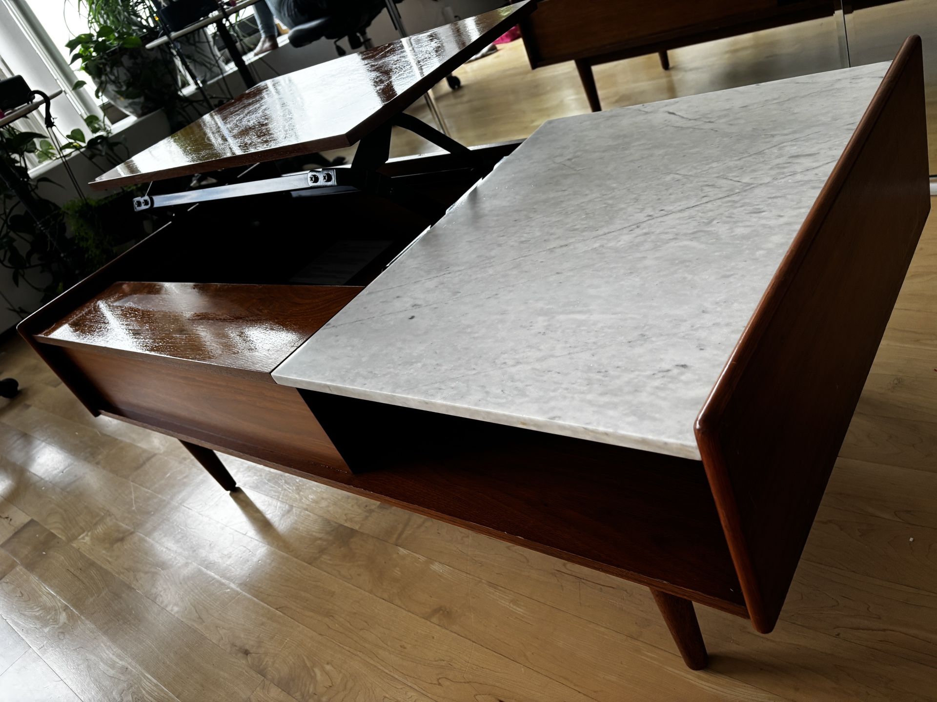 West Elm Wooden And Marble Table w/ Lift Top