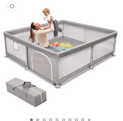 Babyeap Baby Playpen Large Play Yard Fence for Toddlers, 50"x50" Gray