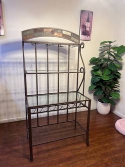 Metal and Glass Baker's Rack with Wine Storage