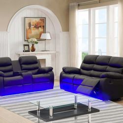 Leather Sofa And Loveseat With LED 