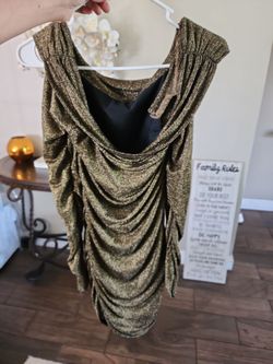 Gold Shimmer Ruched Party Dress - Size Large