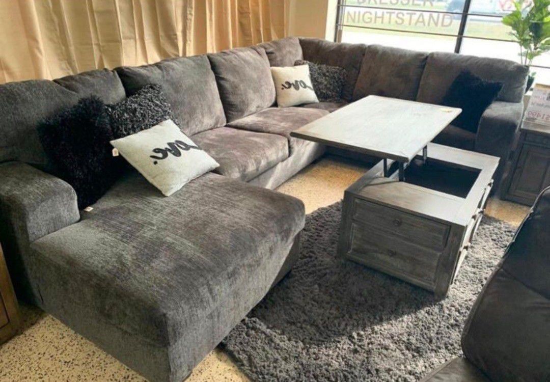 Ballinasloe Smoke, Gray, Platinum Huge Sectional Sofa Chaise 
