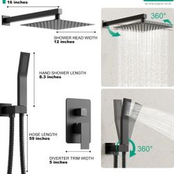 Shower Faucet Set, Shower System Bathroom High Pressure 12 Inches Rainfall Shower Head with Handheld Spray, Wall Mounted Shower Fixtures with Shower V